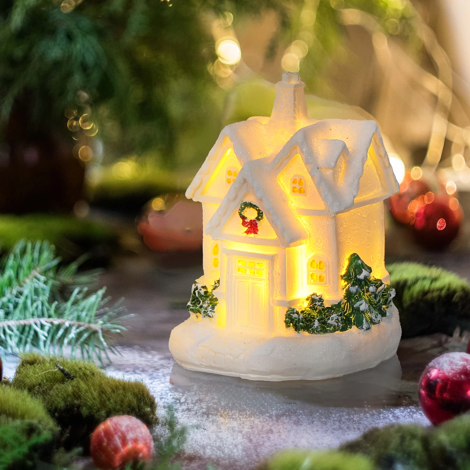 

3 pcs Lighted Christmas Village Houses Mini Resin Holiday Decor With Led Lights For Xmas Table Centerpiece Miniature