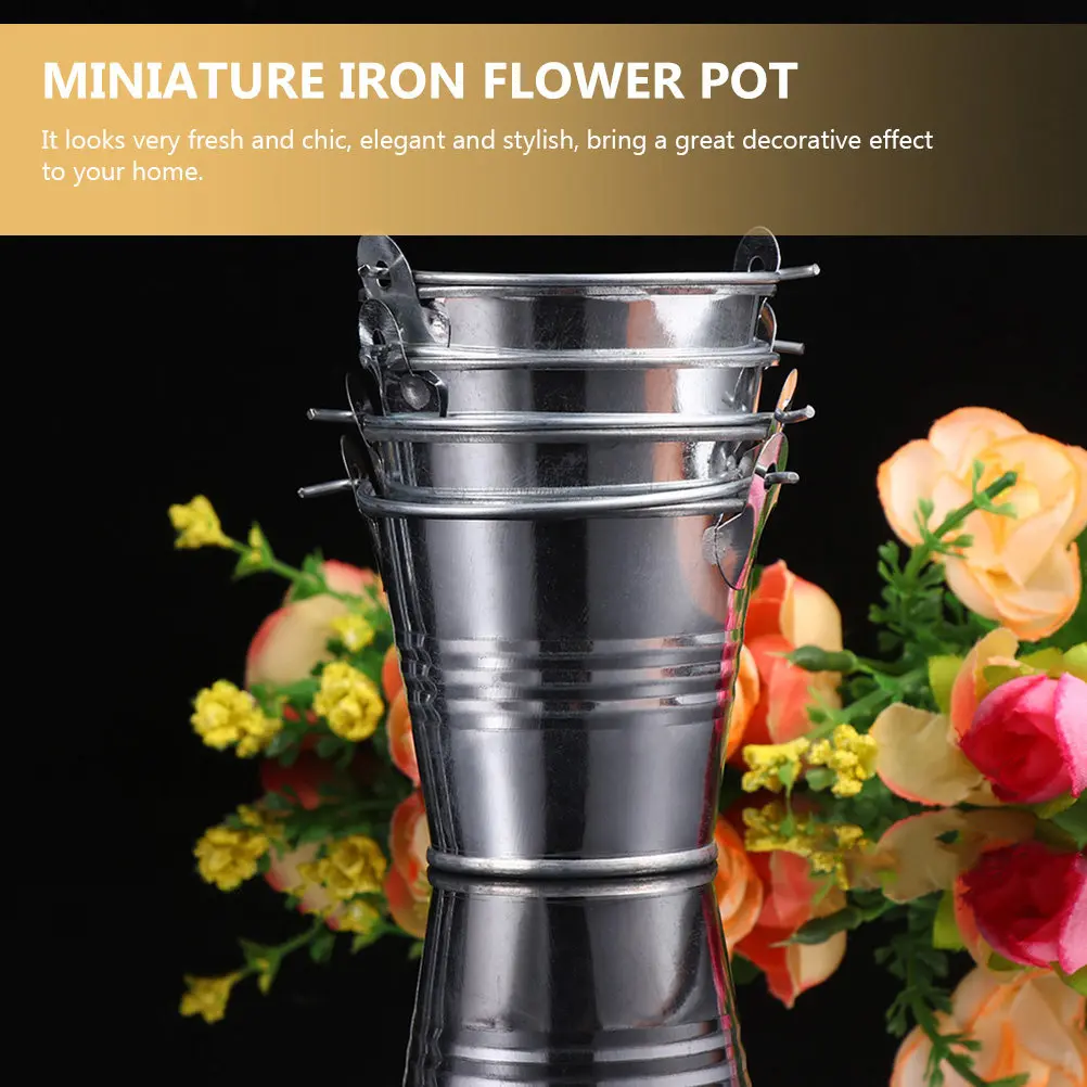 6Pcs Retro Iron Mini Buckets Small Flower Pots Decorative Metal Containers Candy Snack Holders for Home Garden Party