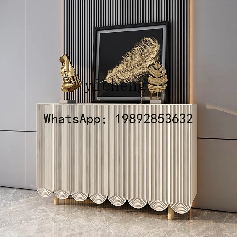 light luxury solid wood simple white shoe cabinet line porch cabinet facing the door home decoration cabinet