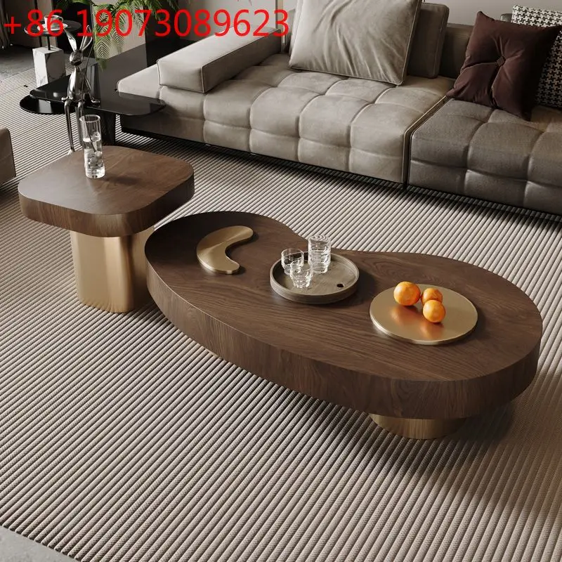 

Новый легкий роскошный журнальный столик особой формы из цельного дерева в средневековом стиле, высококачественный минималистичный чайный столик из орехового дерева