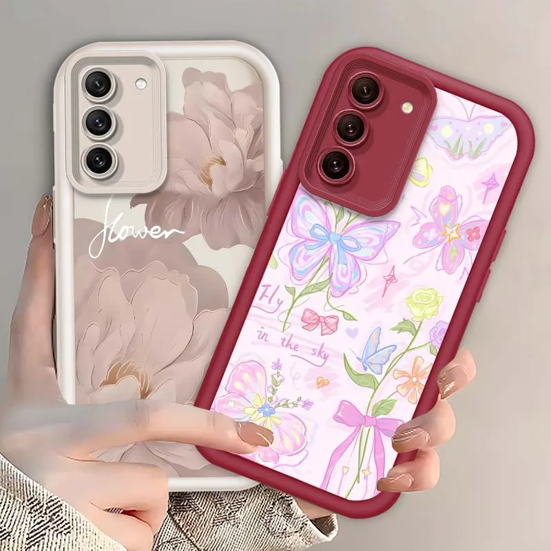 

Flower Art Beautiful Butterfly For Samsung Galaxy S25 S24 S23 S22 S21 S20 Ultra Plus FE 5G Eye Ladder Soft TPU Cover Phone Case