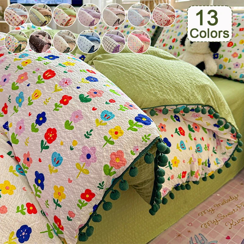 4pcs Floral Pattern Puff Gauze Cover Set,Premium Soft Breathable Comfortable Fabric, Single Double Queen King Super King Size
