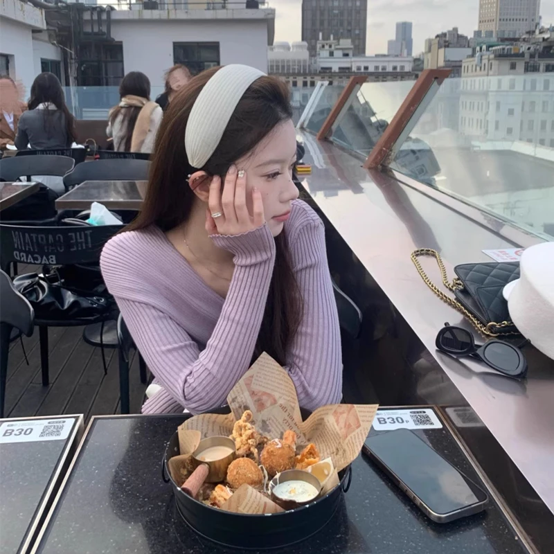 الكورية سليم صالح مزاجه الأرجواني الصليب المرأة طويلة الأكمام محبوك القمم الخريف الشتاء موضة جديدة تنوعا سترة غير رسمية