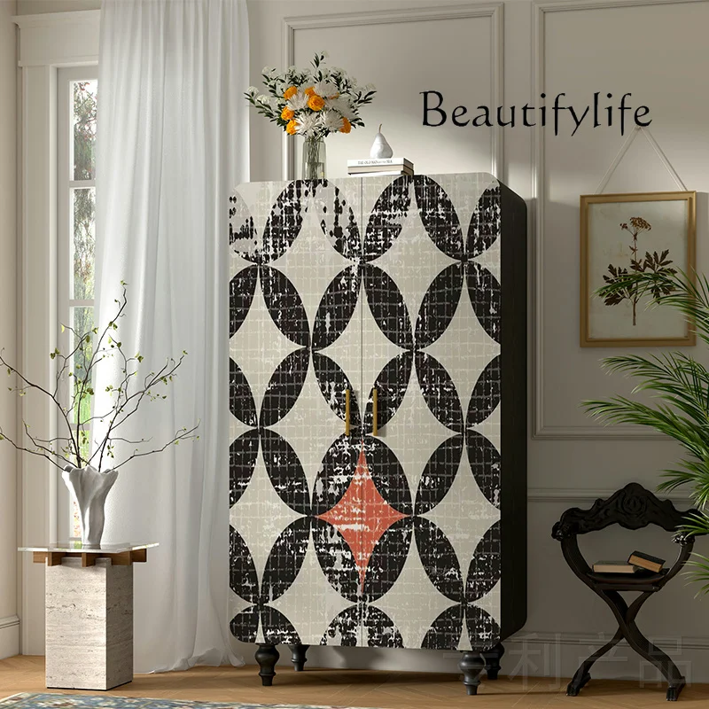 

French modern solid wood wardrobe integrated storage cabinet household retro double door cabinet