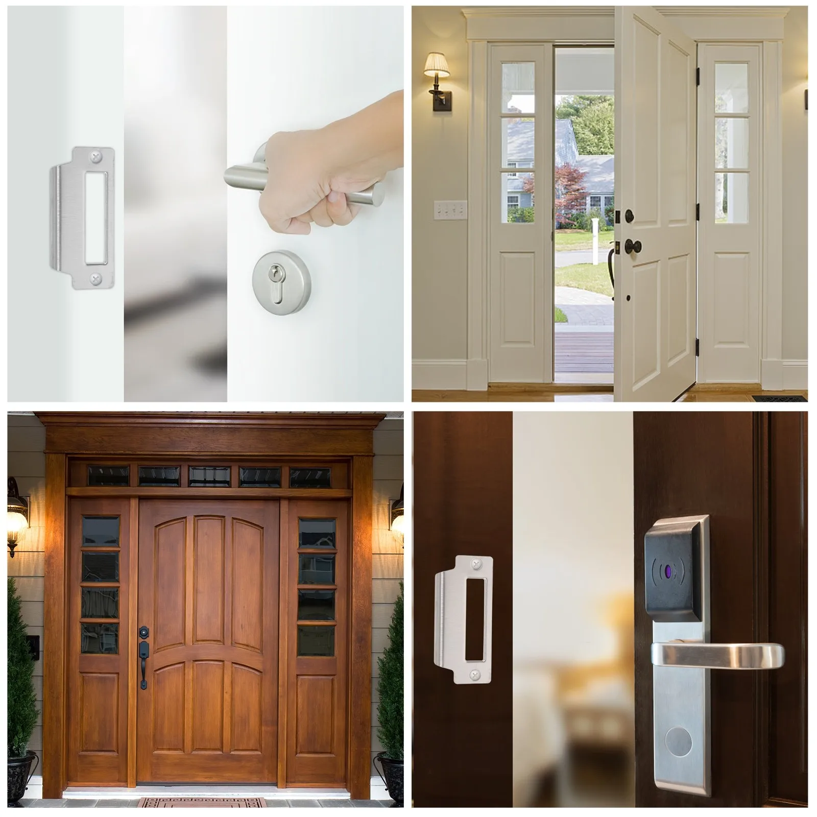1Set Stainless Steel Door Strike Plate Combo Latch and Deadbolt Reinforcement Security Plate for Residential Commercial Doors