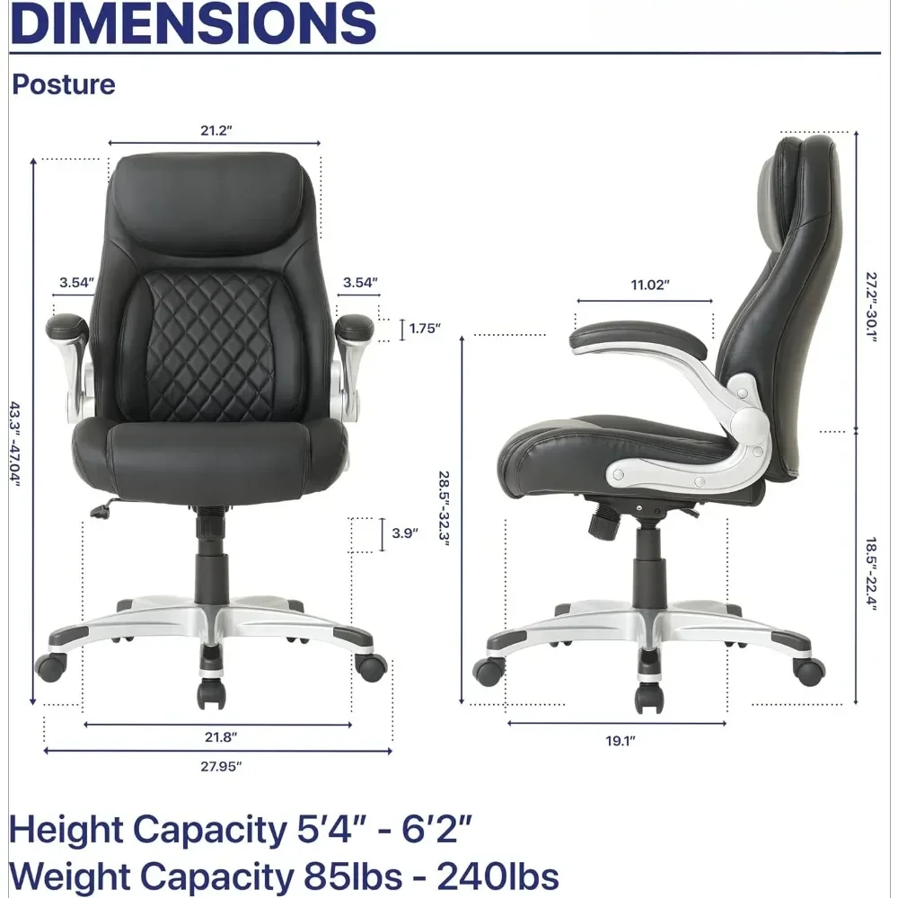 +Posture Ergonomic PU Leather Office Chair. Click5 Lumbar Support with FlipAdjust Armrests.