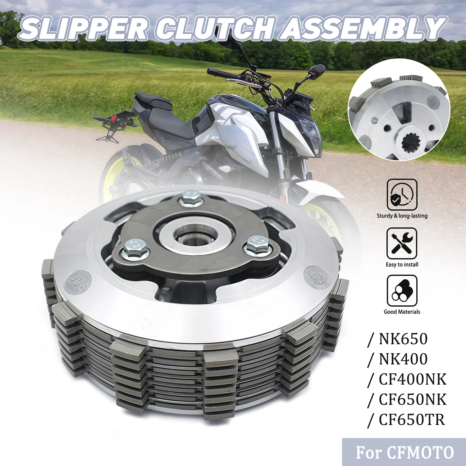 For CFMOTO NK650 NK400 CF400NK CF650NK CF650TR Motorcycle Slipper Sliding Clutch Assembly 7pcs Friction Plates Accessories