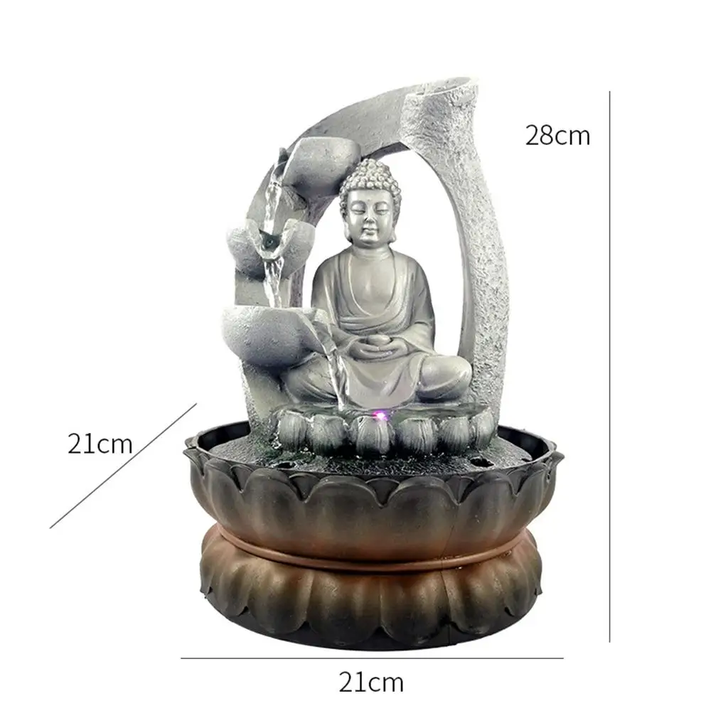 Creative Home Decorations Resin Water Waterfall Led Lights Fountain Buddha Statue Lucky Feng Shui Ornaments Landscape Decor - view 6