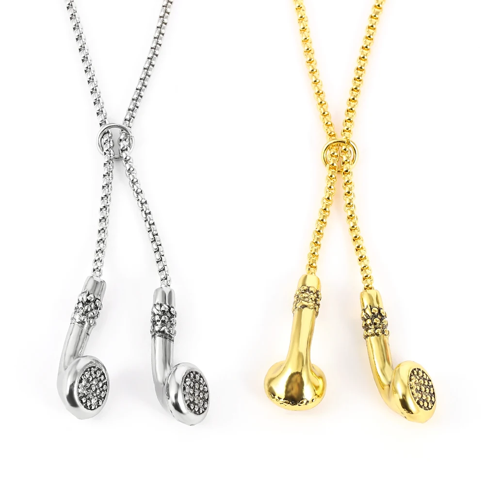 Collar de metal con forma de auriculares, diseño retro y creativo, colgante de moda y con personalidad, accesorio para ropa, suéteres y cadenas, para mujeres y hombres.