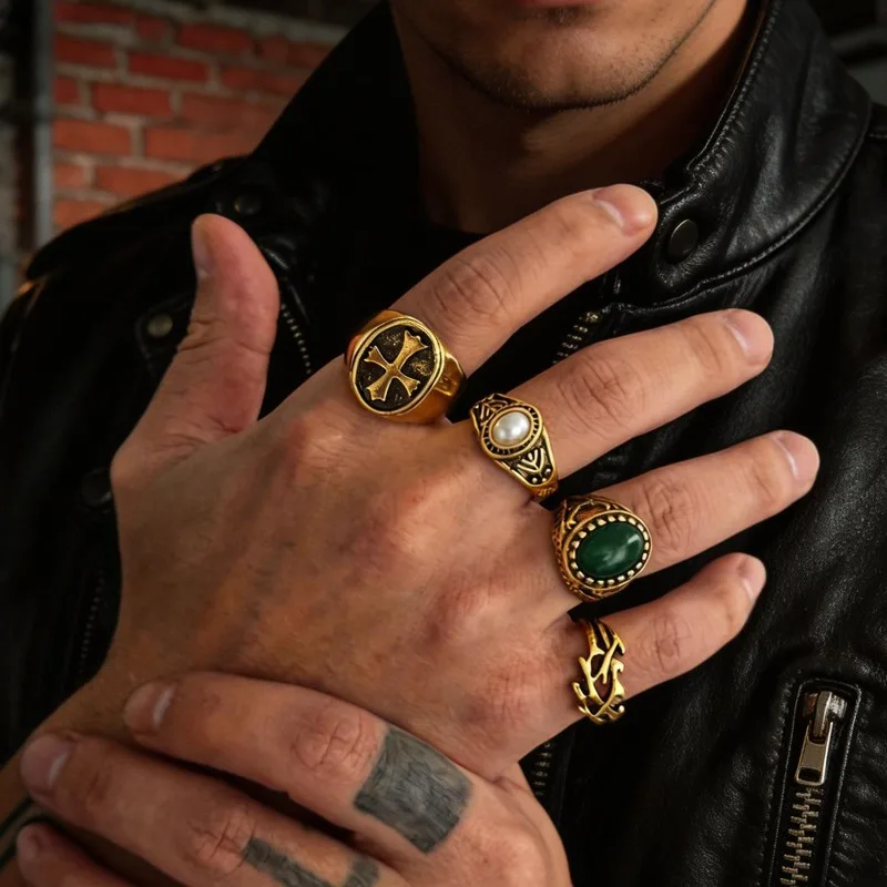 Punk Men's Rings Men's, Hip Hop Niche Cross Ring Set, Party Gift