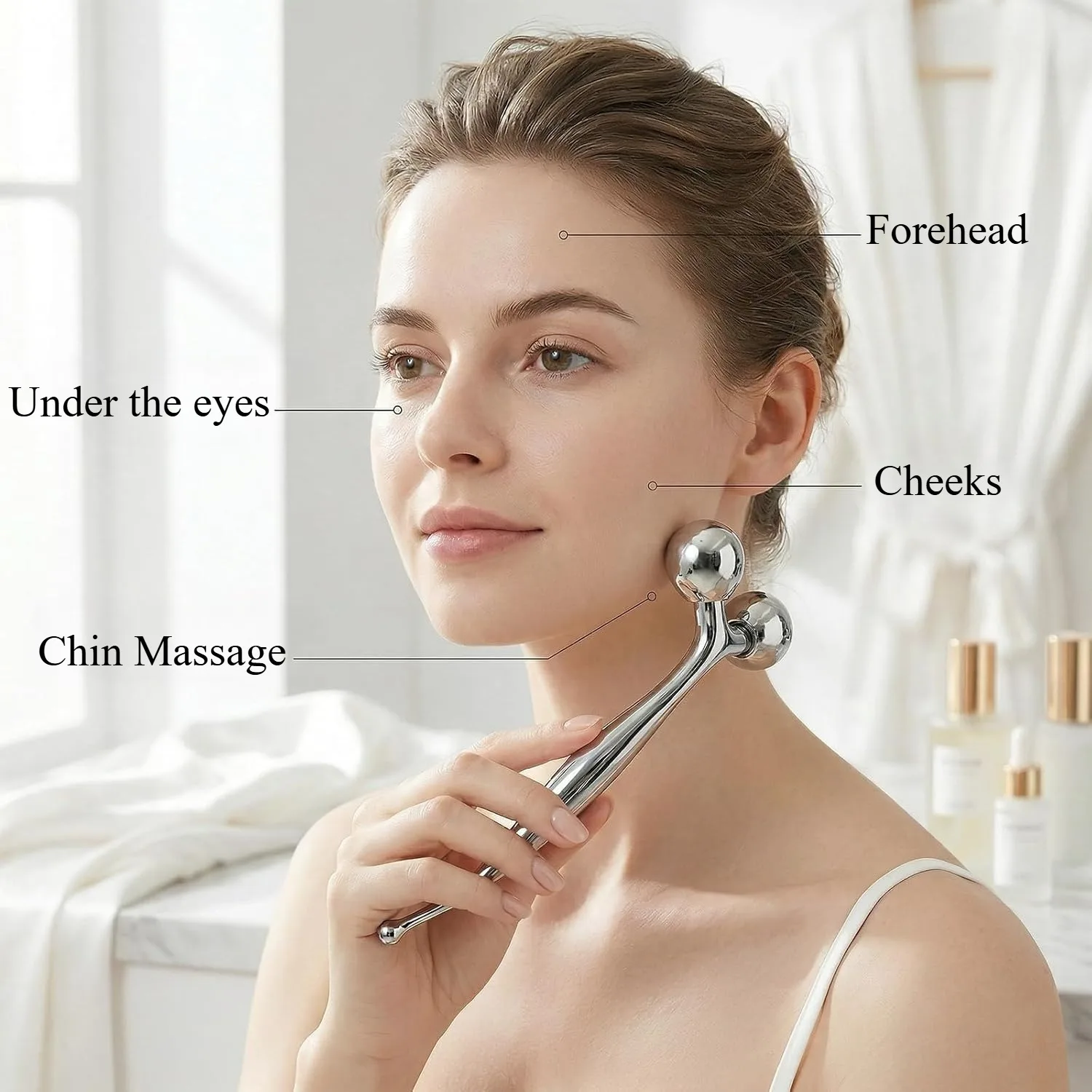 Metal Face Massager Roller Self Cooling Gua Sha Eye Roller Dual Ended Acupuncture Pen Lift & Firm Skin Beauty & Skin Care Tool