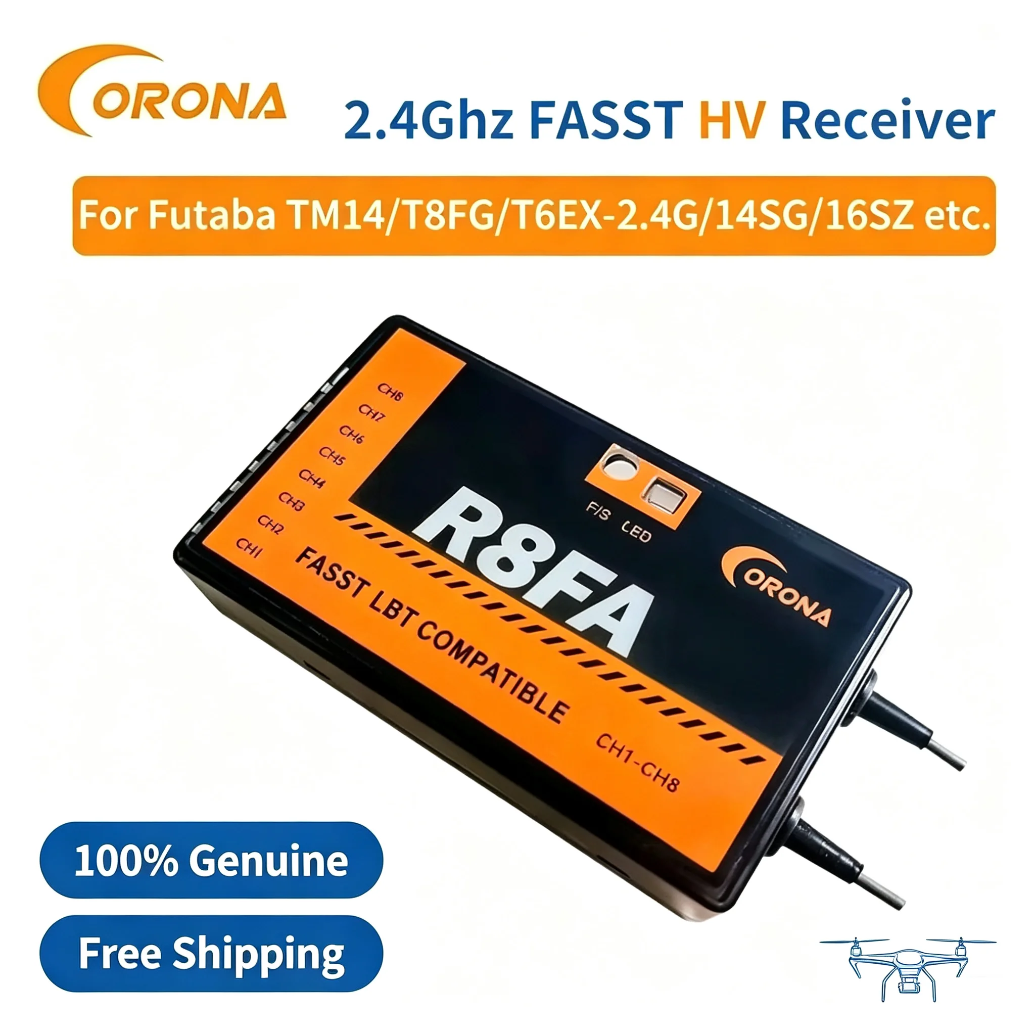 100% Genuine Corona R8FA 2.4Ghz 8 channel Fasst Compatible Receiver
