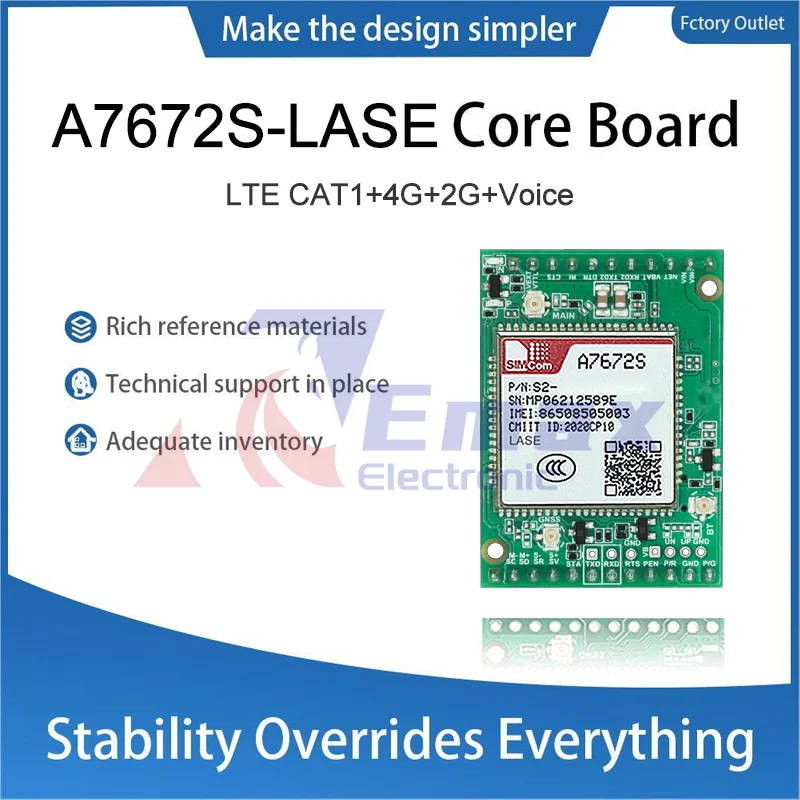 SIMCOM A7672S-LASE Core Board A7672S-LASE Development Board LTE CAT1+4G+2G+Voice not Supported GPS