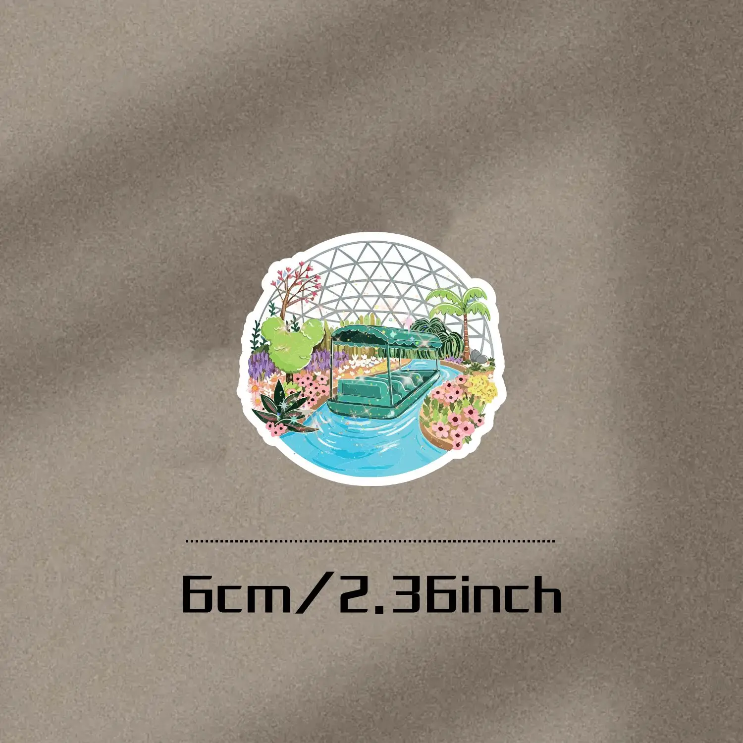 2Pcs Round Dome Garden Canal Boat Floral Stickers For Car Laptop Water Bottle Luggage