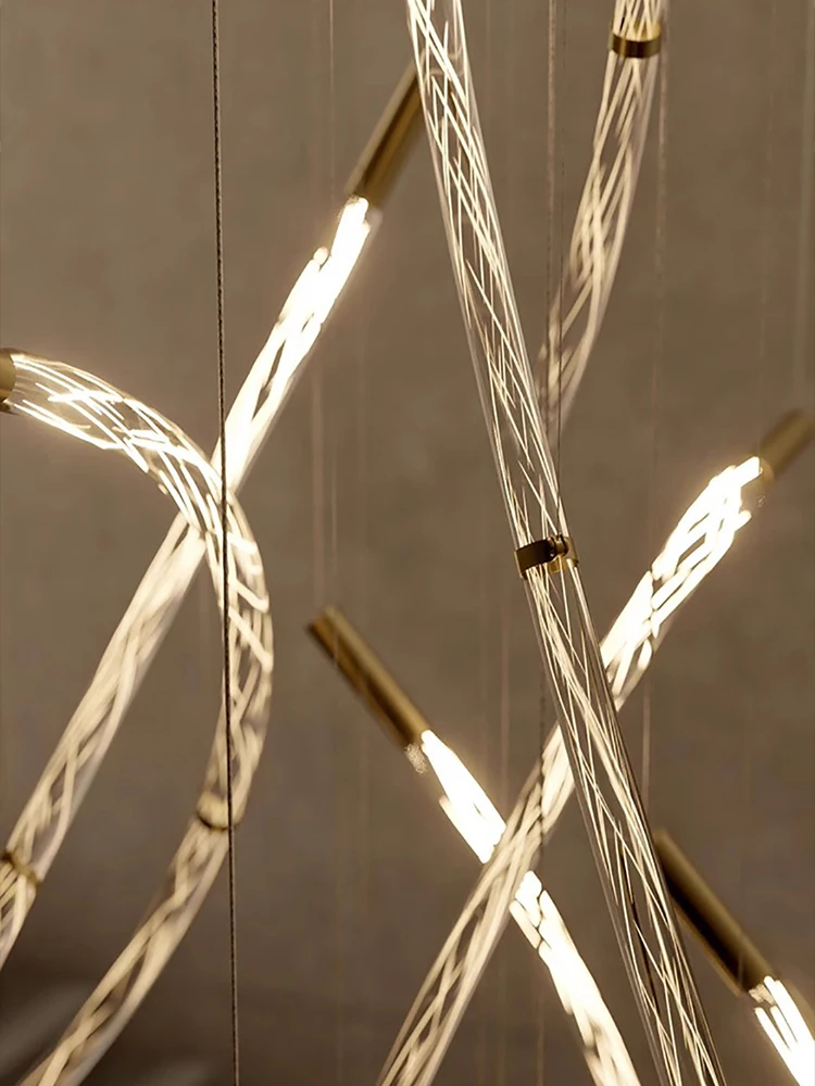 Simple Art Arc Glass Strip Living Room Lights Hanging Lamp Italian Minimal Design Ceiling Led Long Bar Lighting Decor Chandelier