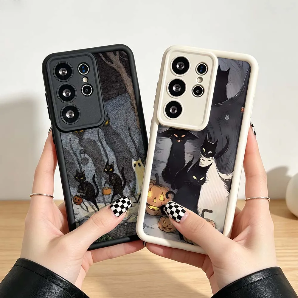 Black Cats Halloween For Samsung Galaxy S26 S25 S24 S23 S22 S21 S20 Ultra Plus FE 5G Eye Ladder Phone Case Cover