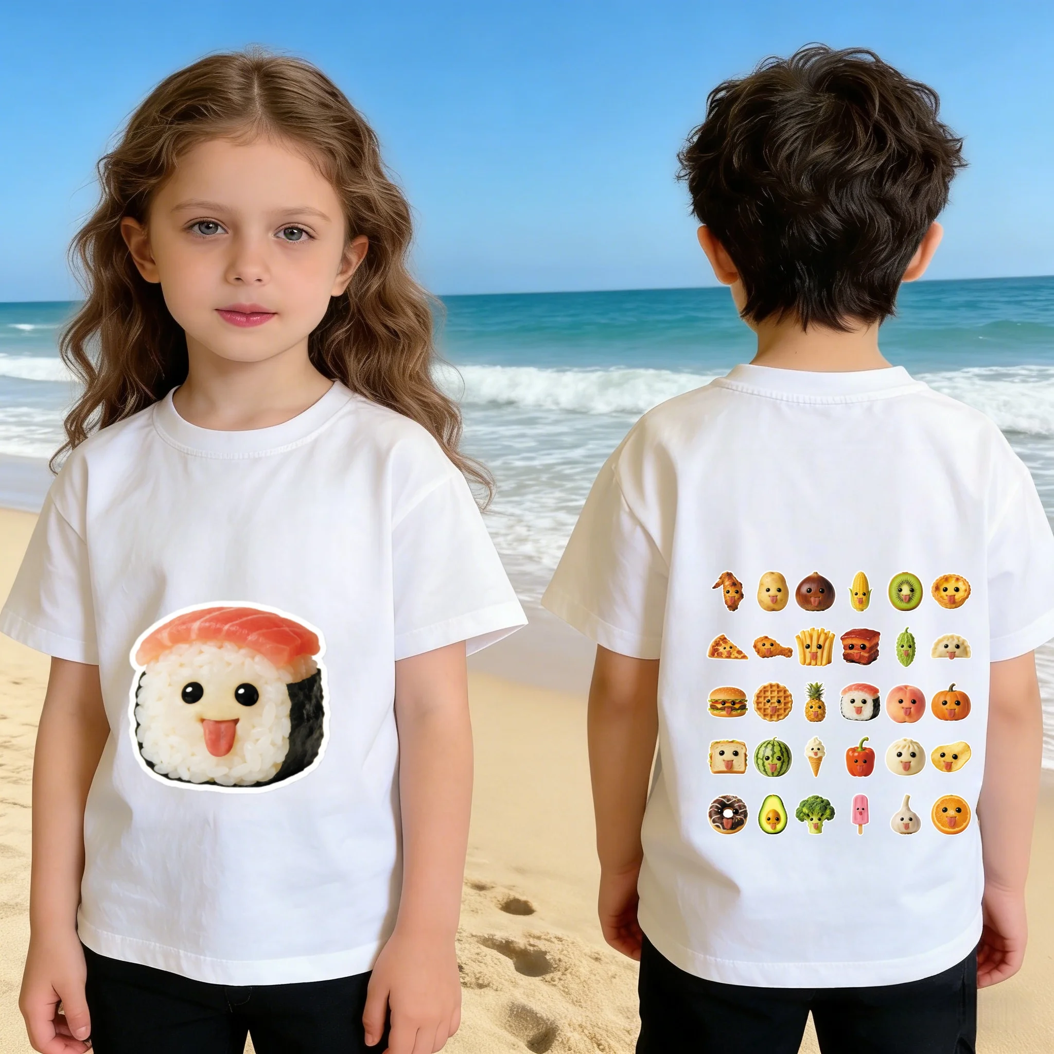 Kids Funny Fruit Vegetable Print Short Sleeve T-Shirt Loose Breathable Cotton All Season Multiple Sizes for Outdoor Daily Wear