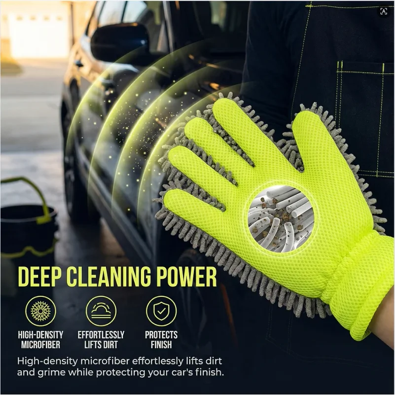 Guantes de felpa Sherwin de cinco dedos para lavado de coches, esponja de limpieza de coches, limpieza de llantas, material de felpa grueso