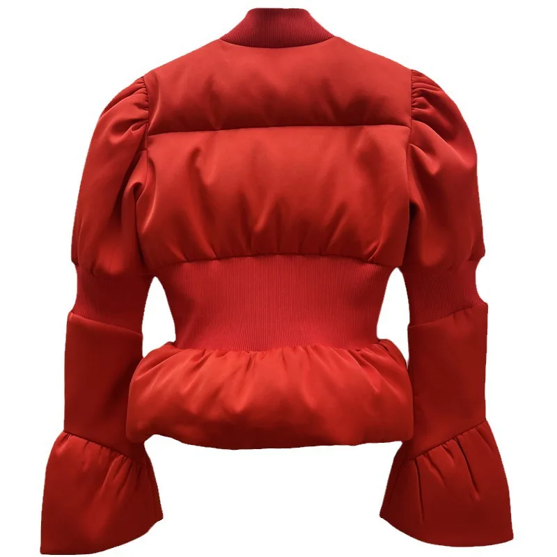 2025年冬 ソリッドスリム パフィーコットンパッド入りコート ファッションフレア 長袖ジッパー カジュアルウォームパーカージャケット ストリートアウターウェア