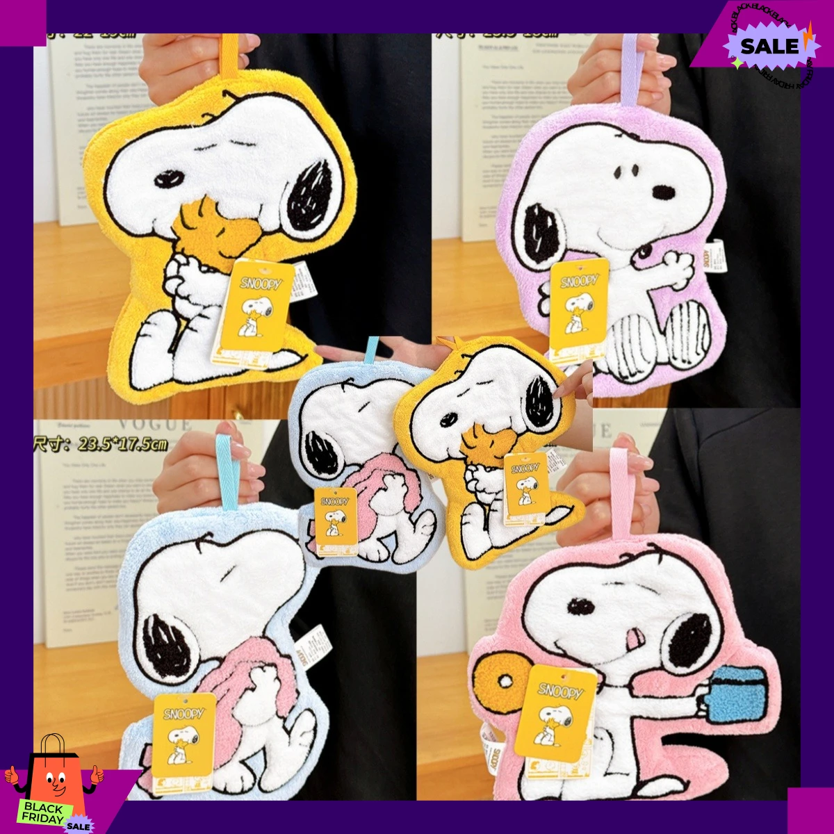 Cute Snoopy Kitchen Hand Towel Thickened Water Absorbent Hanging Cleaning Cloth Household Kitchen Rag  Wholesale