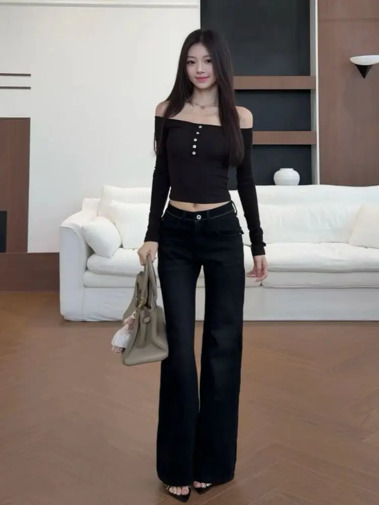 

Original Design Loose Bla ey Flared Jeans Slim Wide Leg Pants Autumn Winter New Sle Casual Cotton Stretch Denim Ladies