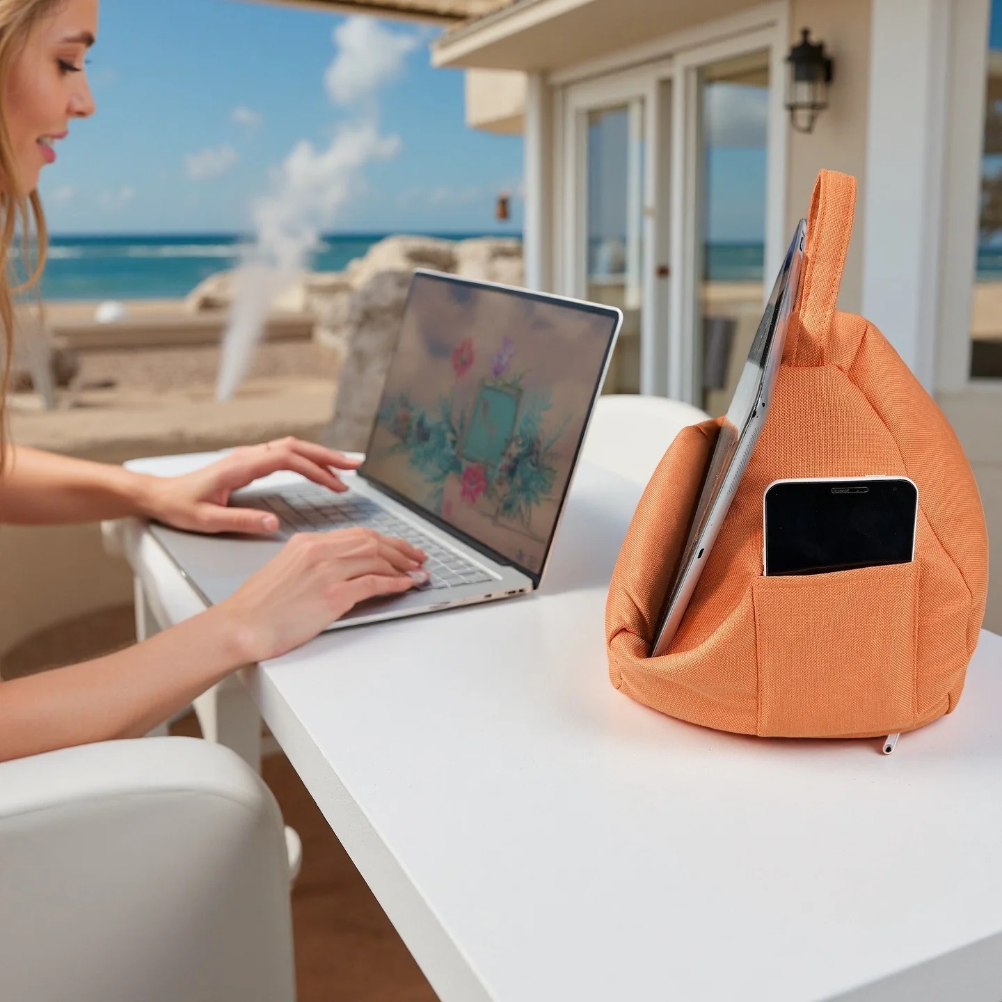 

Soft Machine Washable Tablet Pillow Stand Book Cushion Holder with Pocket Hands-Free for Bed/Lap Travel Reading Fit All Tablet