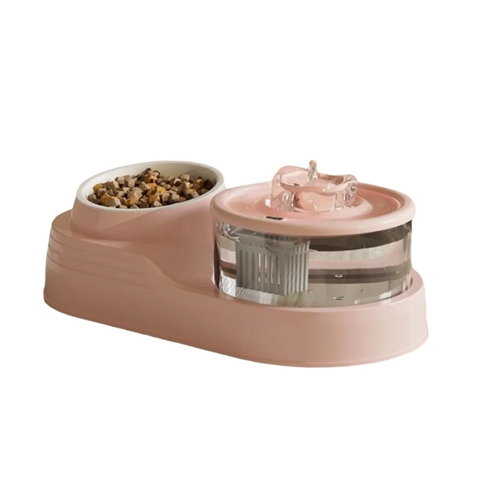 

USB Charging 2-in-1 Pets Water Fountain Auto Filter Large Capacity Cat Drinker Bowl Neck Protection Mute Pet Feeder for Home
