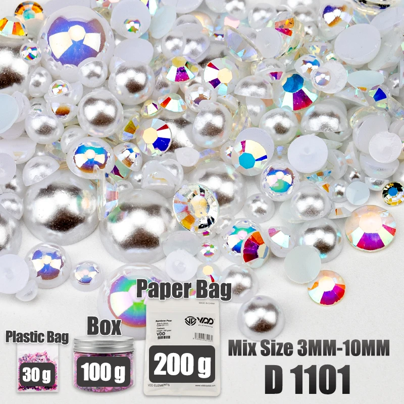 VDD 30/60/100/200g Großhandel Gemischte Größen ABS Halbrunde Perlen Flache Rückseite Perlen Farbige Harz-Strasssteine für Handwerk Nagelkunst DIY Dekoration – Detail 8