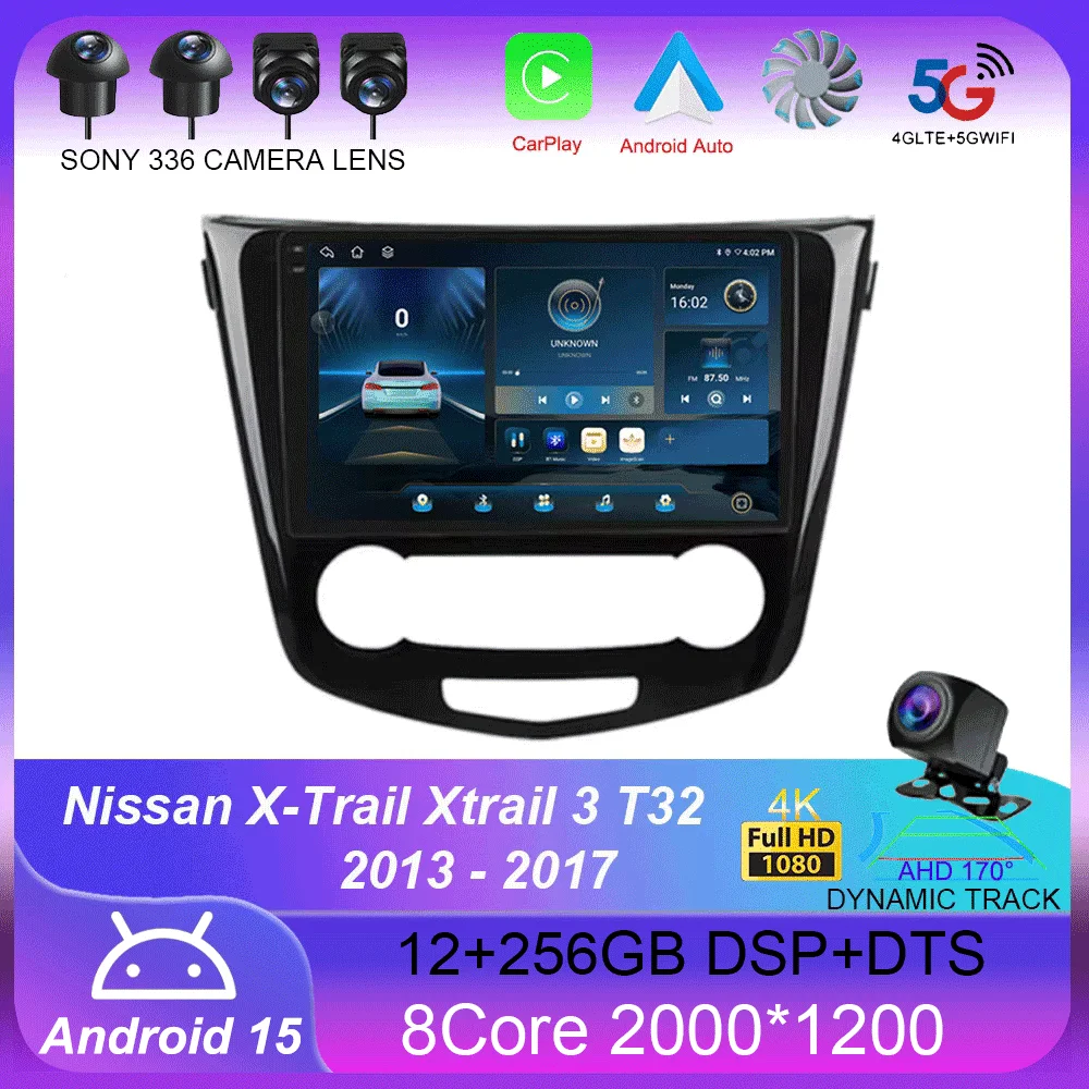 

Автомагнитола Carplay для Nissan X-Trail Xtrail 3 T32 2013-2017, Android 14, GPS, мультимедийный видеоплеер, стерео 360, камера DSP