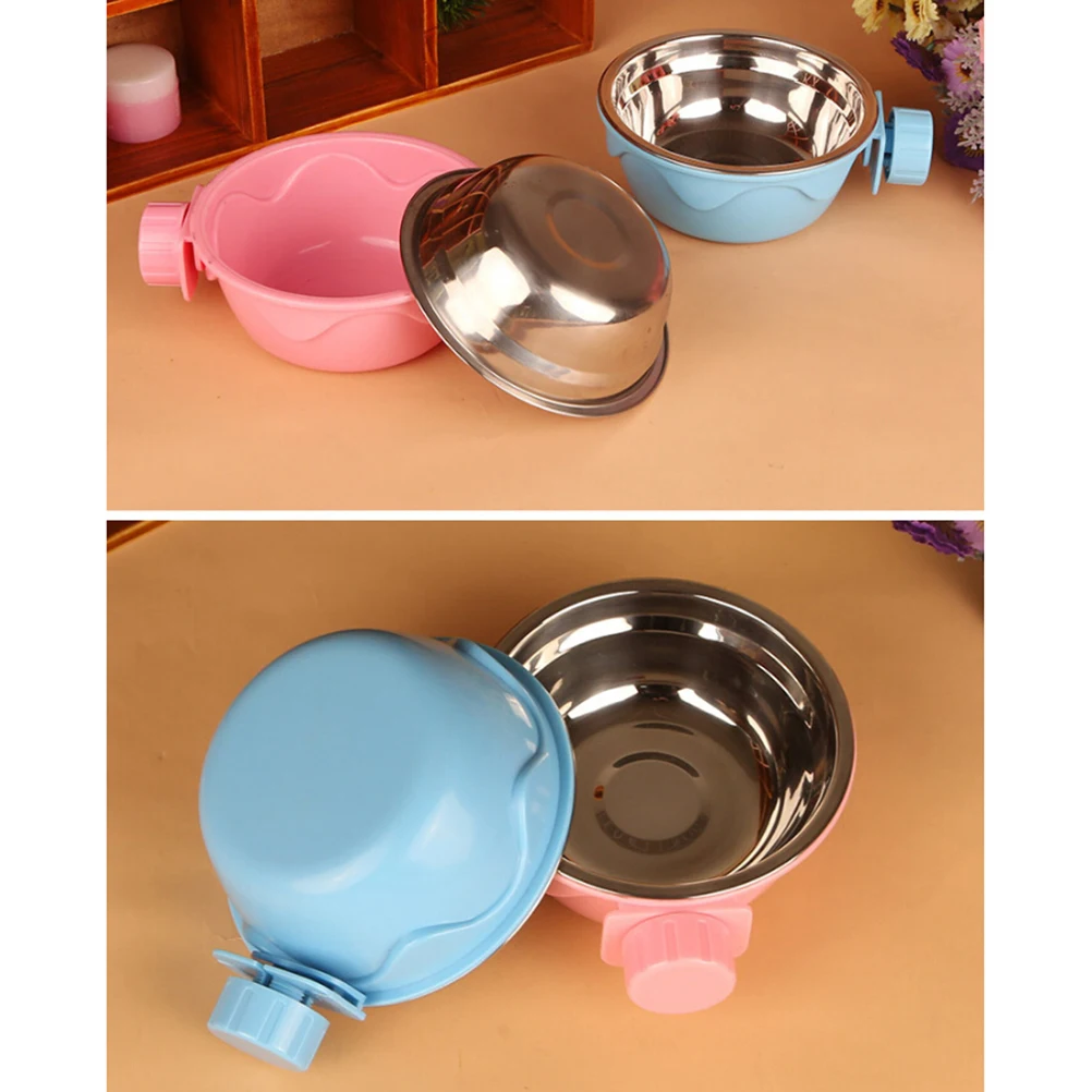 

Pet Dog Cat Bowl Stationary Dog Cage Bowl Stainless Steel Hanging Bowl Two-layer Detachable Stationary Dog Bowl (Pink)
