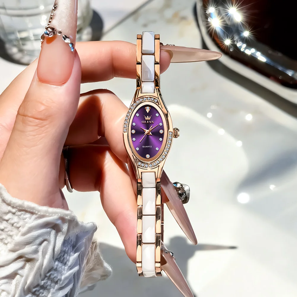 OLEVS 7131 Elegance Women Quartz Movement Watch Porcelain Strap 30m Waterproof Exquiaite Diamond Dial Fashion Watch For Women