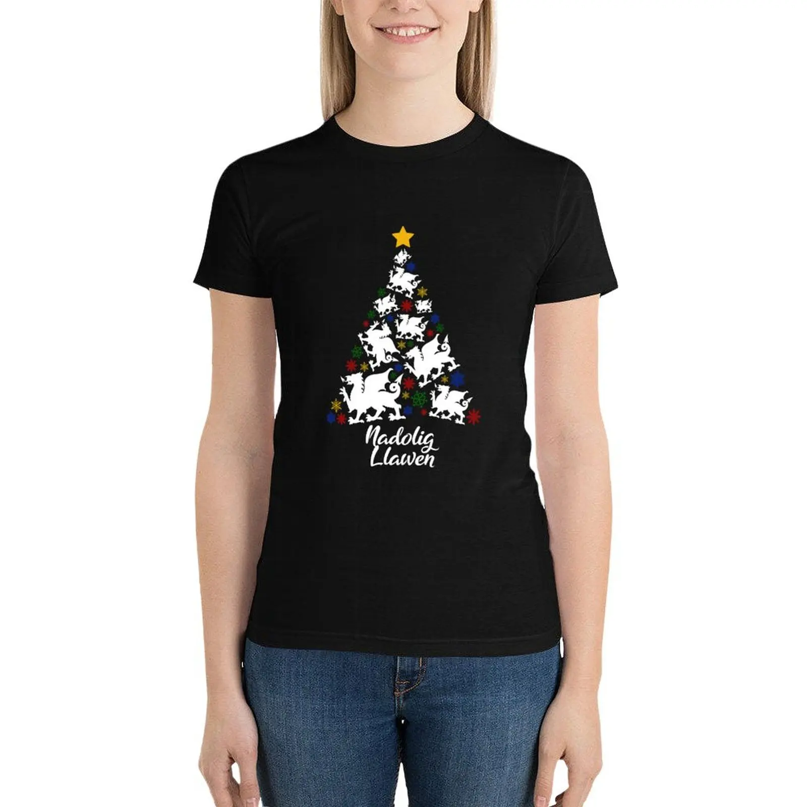 

Nadolig Llawen Welsh Dragon Christmas Tree Costume T-Shirt cute tops shirts graphic tees summer clothes woman t shirt