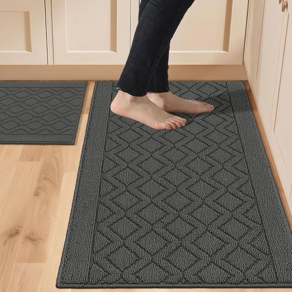 

48x20/30x20 Inch Kitchen Rugs Set Polypropylene Anti Slip Machine Washable Mats Grey