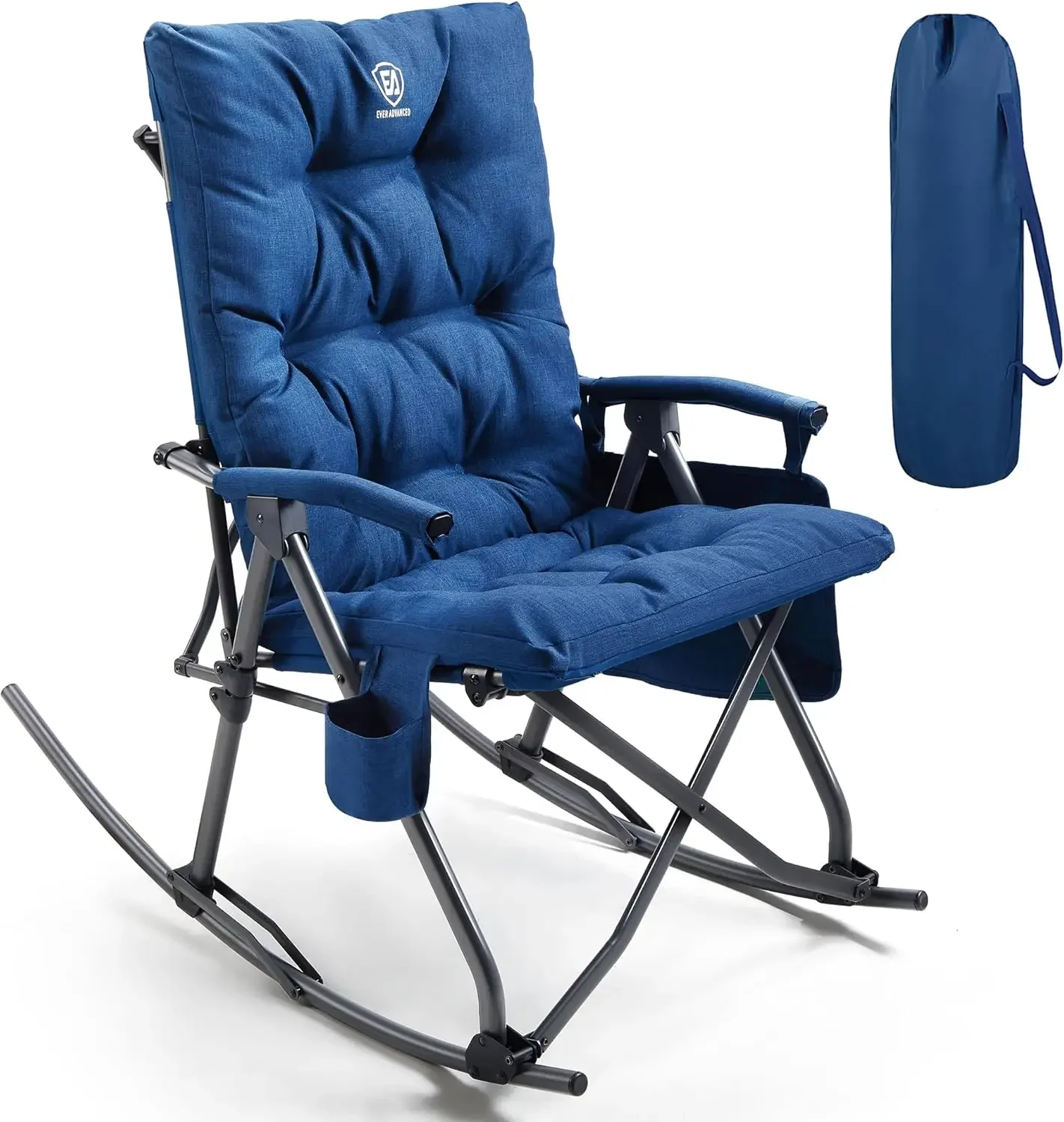 Oversized Folding Rocking Camping Chair Padded Portable Rocker Chair For Patio Lawn And Outdoors Heavy Duty Hard Armchair For Ad