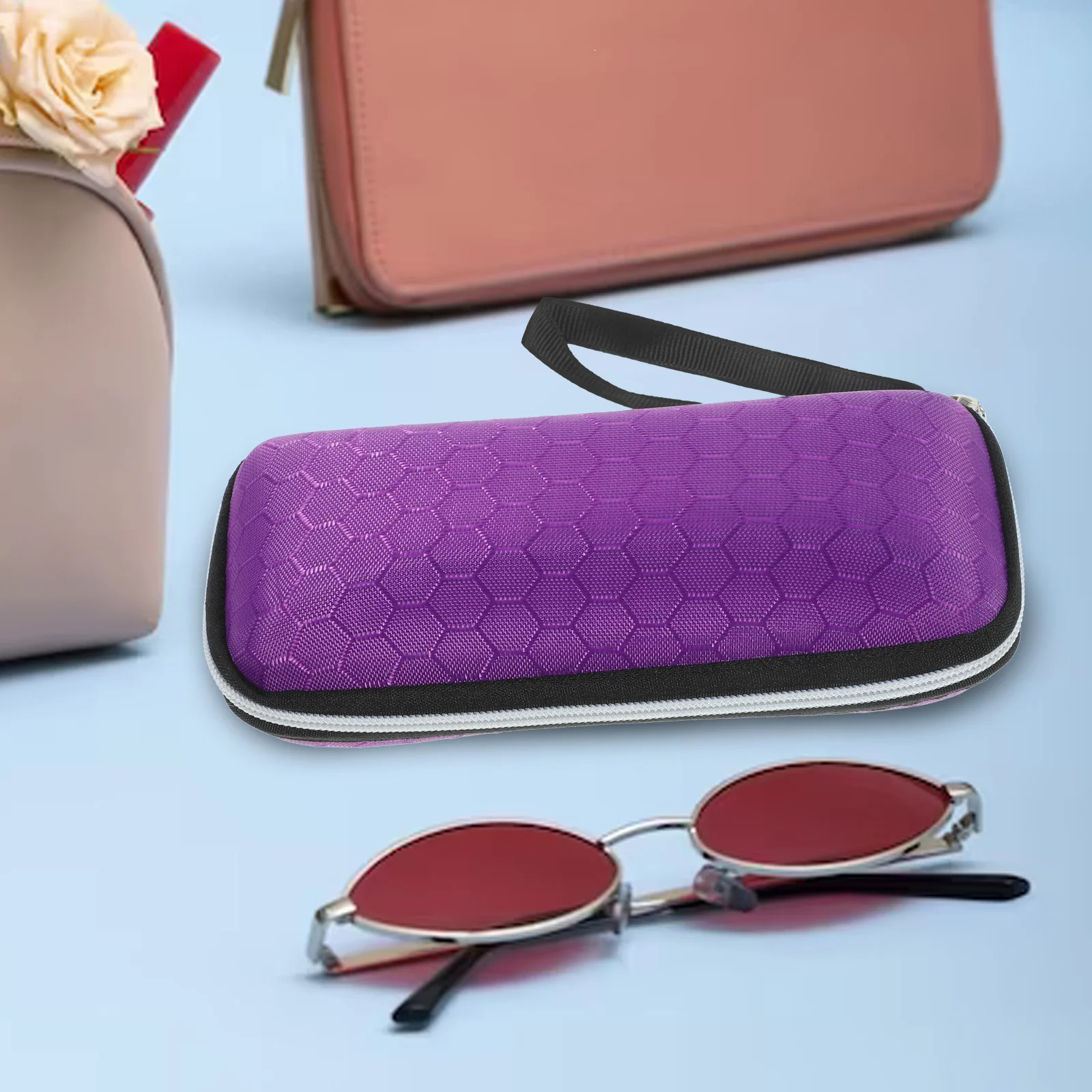 

1pc Eyeglasses Case Purple Honeycomb Eva Glasses Box Lightweight Durable Zipper Sunglasses Protector Eyewear Storage Case