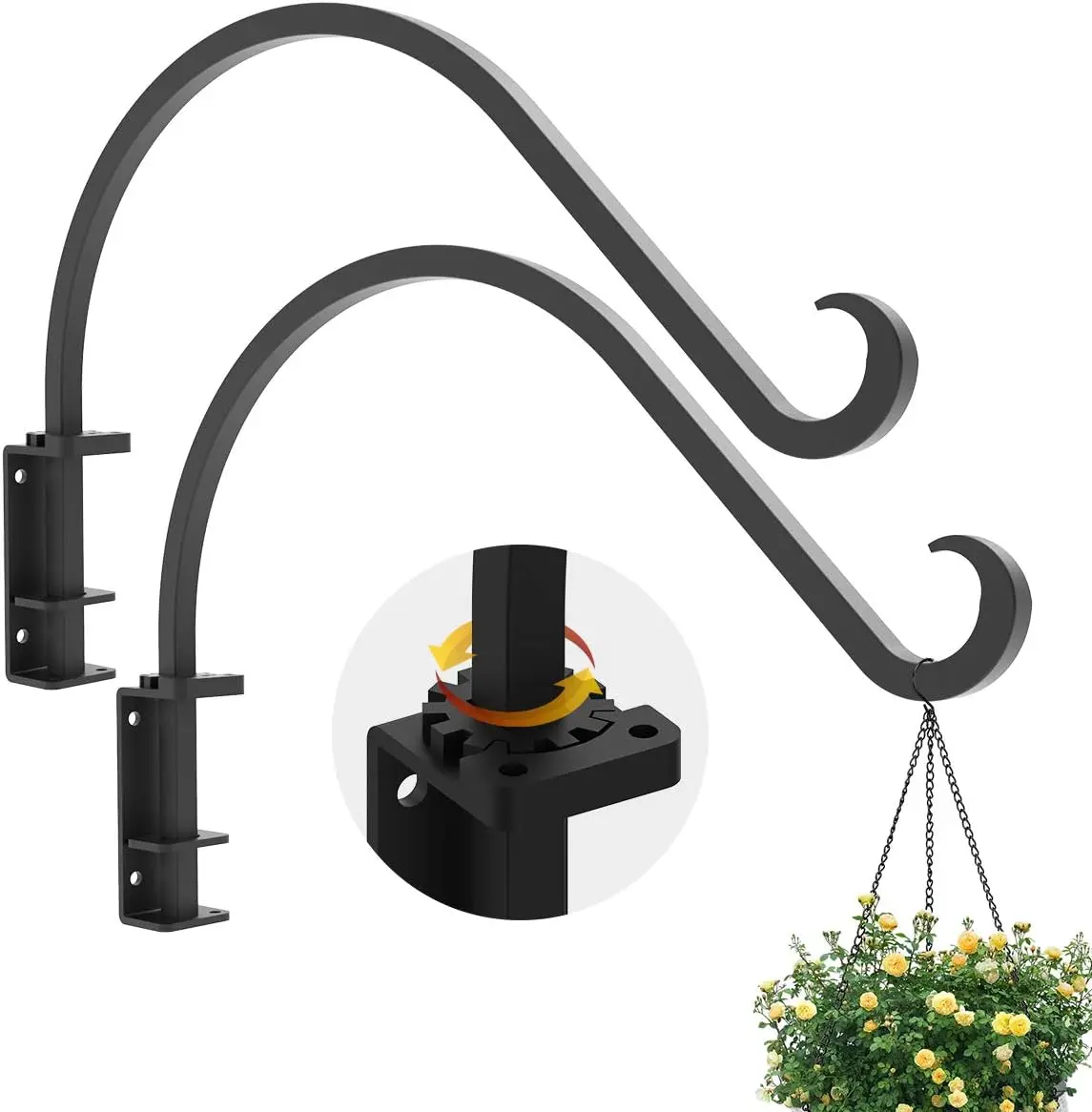 

Усиленные поворотные кронштейны для подвешивания кашпо, цветочных корзин - 2 шт., 12 дюймов, черное железо