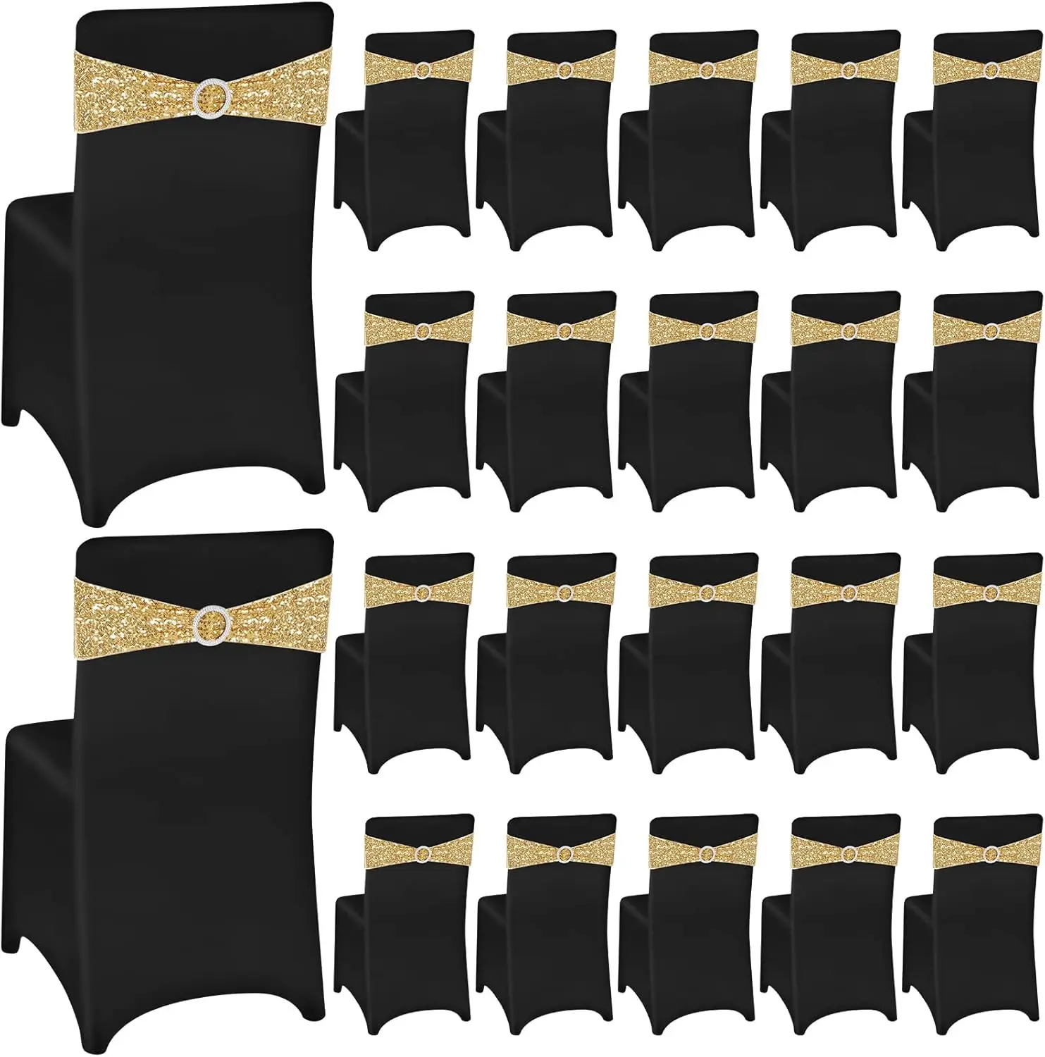 

20 Sets Chair Covers and Sashes, Spandex Stretch Chair Slipcovers with Shiny Bowknot for Wedding Party Banquet Anniversary