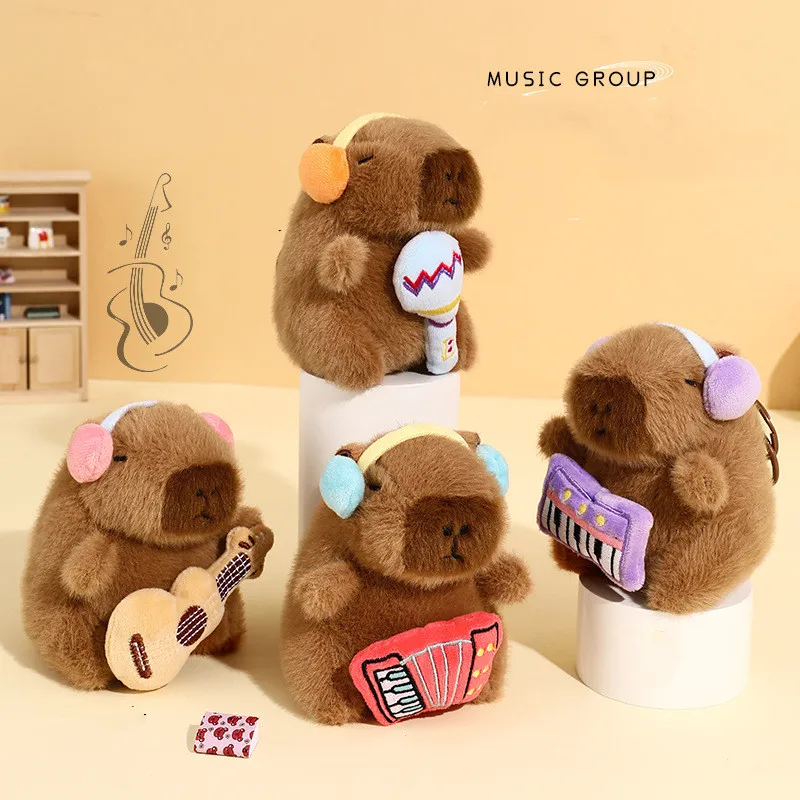 Music band Capybara Plush Keychain Toy Cute Capybara Stuffed Animals Toy Capibara Keychain Plush for Backpack Birthday Valentine