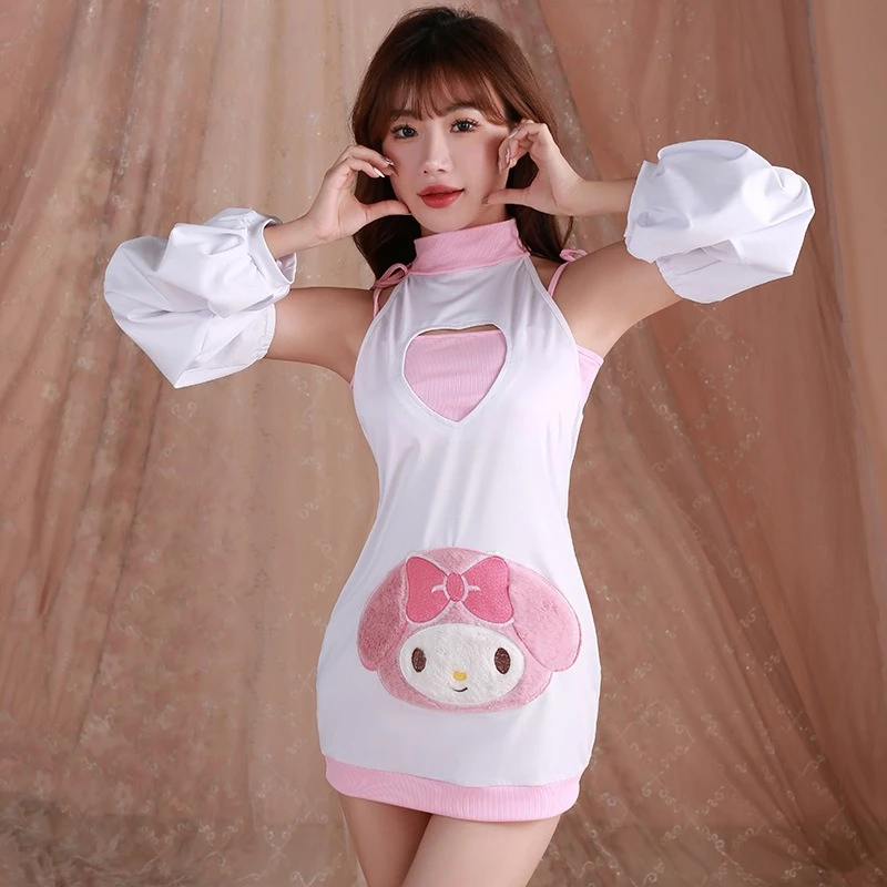 Miniso's 2D شخصية لطيف أرنب التطريز الرقبة والوركين خارج الكتف مثير الملابس الداخلية فتاة حلوة ومثيرة نقية