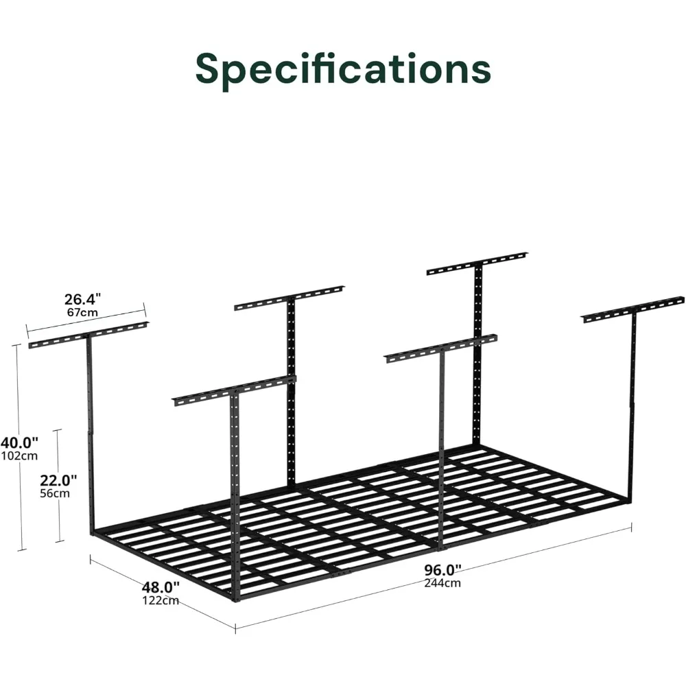 Organizzazione per rack di stoccaggio per garage sopraelevato, rack di stoccaggio regolabili montati a soffitto, capacità di peso di 800 libbre