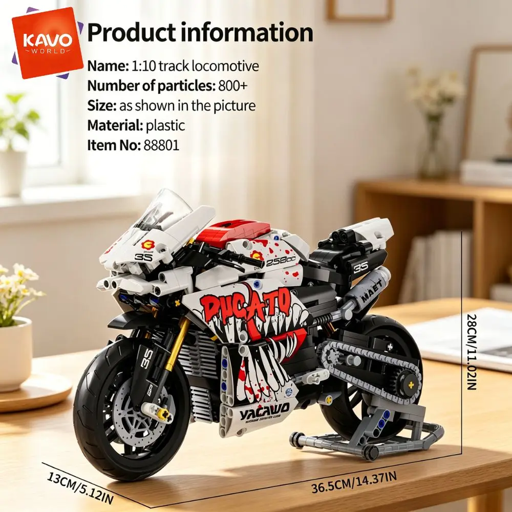 KAVOWORLD 883PCS 1:10 Scale Track Racing Motorcycle Building Block Set Sport Bike Model with Smooth Body Domineering Rear Shape DIY Assembly Mechanical Model Bricks Desktop Ornament Home Decoration Perfect Birthday Christmas Gift for Building Block Lovers