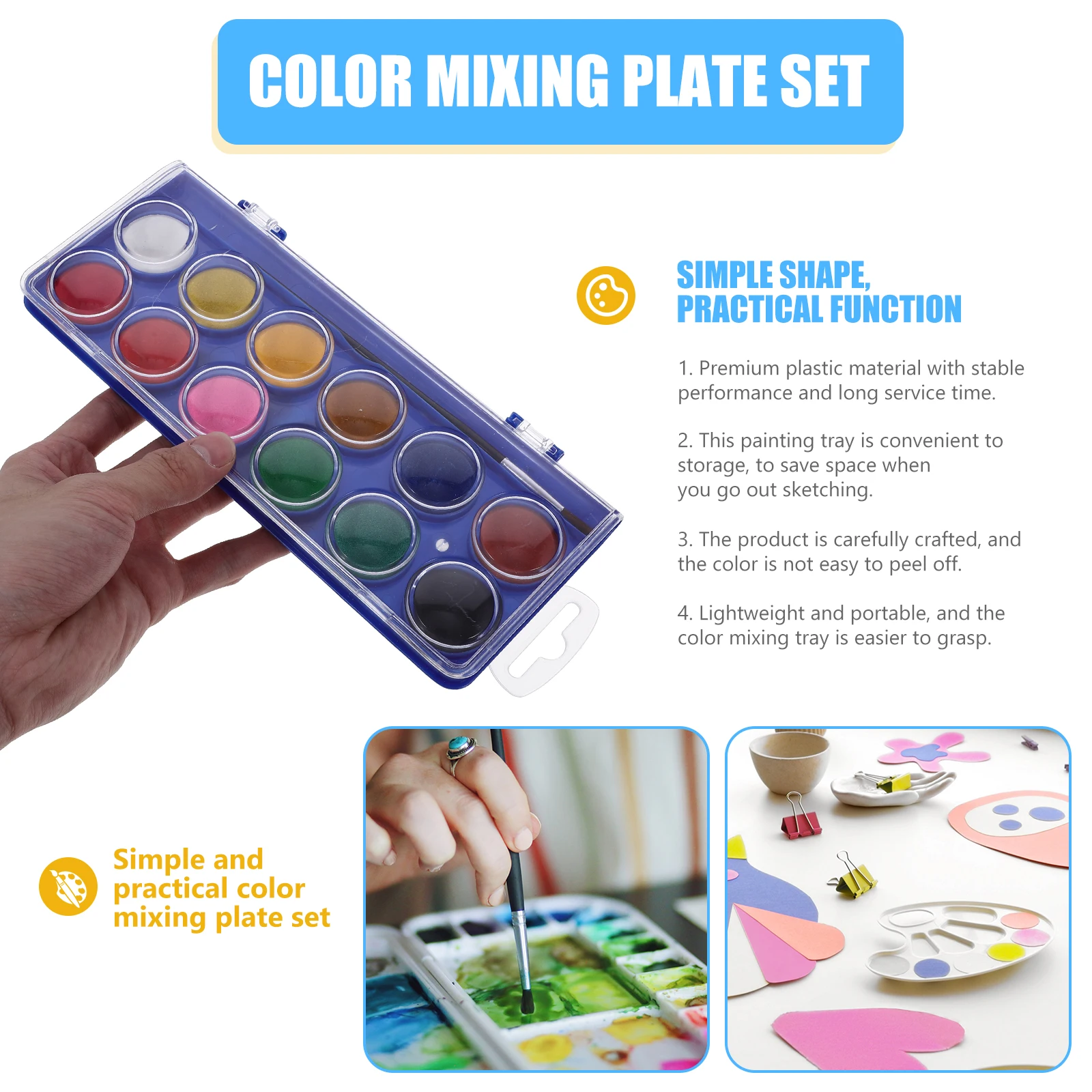 

12 Colors Solid Watercolor Pigment Paint Set Vibrant Blendable Semi-Moist Formula With Brush Storage Box For Adults Artists