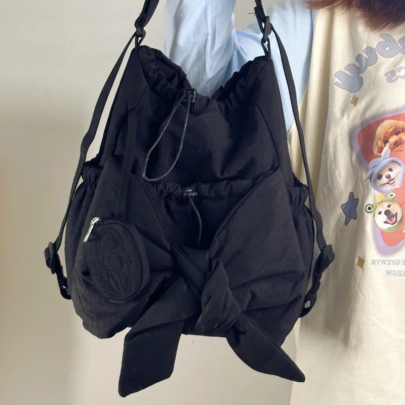 Women Mommy Maternity Backpack Large Capacity Bow Drawstring Backpack Solid Color Daily Tote Handbag Female Outdoor Bag