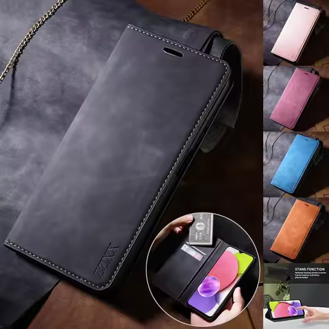 Wallet Skin Feel Magnetic Flip Leather Case For Samsung Galaxy S25 Ultra S24 S23 Plus S22 S21 S20 FE A14 A15 A16 A35 A53 A54 A55