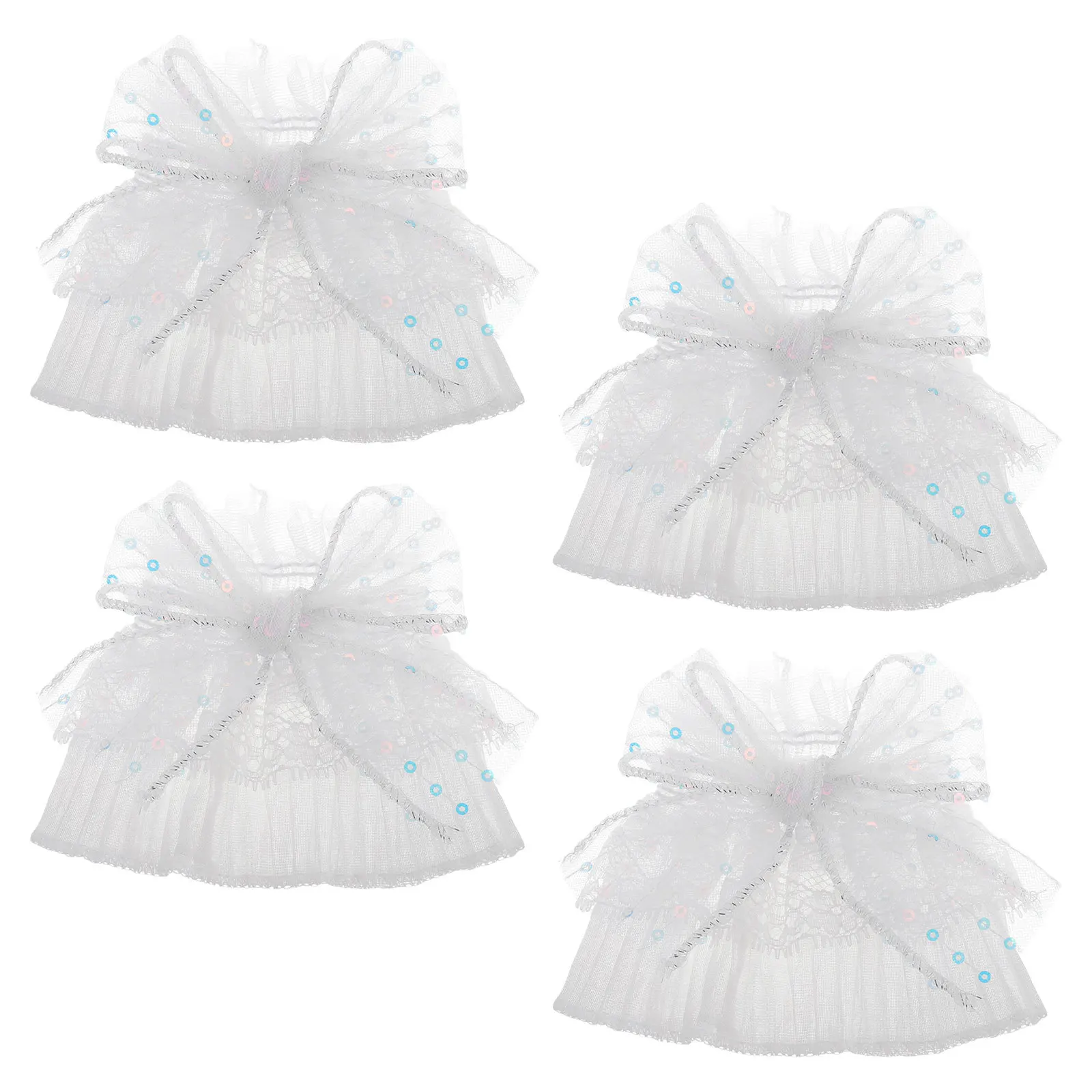 

2Pairs Lolita Lace Wrist Cuffs Short Fingerless Gloves Sequin Decorative Bow Accents Wedding Party Sleeves Lace Sleeves