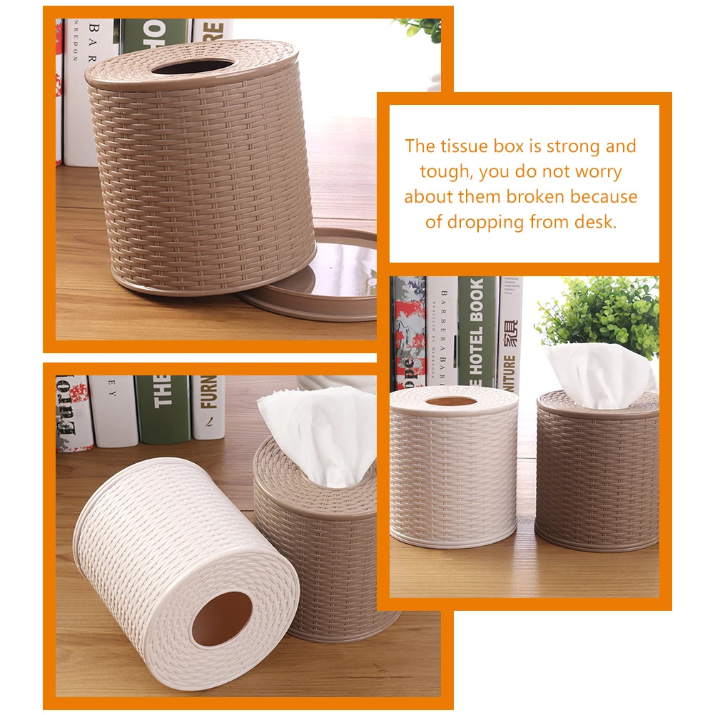 

2pcs Rattan Tissue Box Vintage Smooth Surface Napkin Holder Strong Retro Design Round Shape Home Hotel Bedroom Desktop Decor