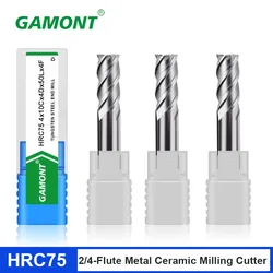 GAMONT HRC75 2/4-Flute Overall Metal Ceramic Milling Cutter Mirror Finish Machining High Gloss CNC Machinery Flat End Mill Tools