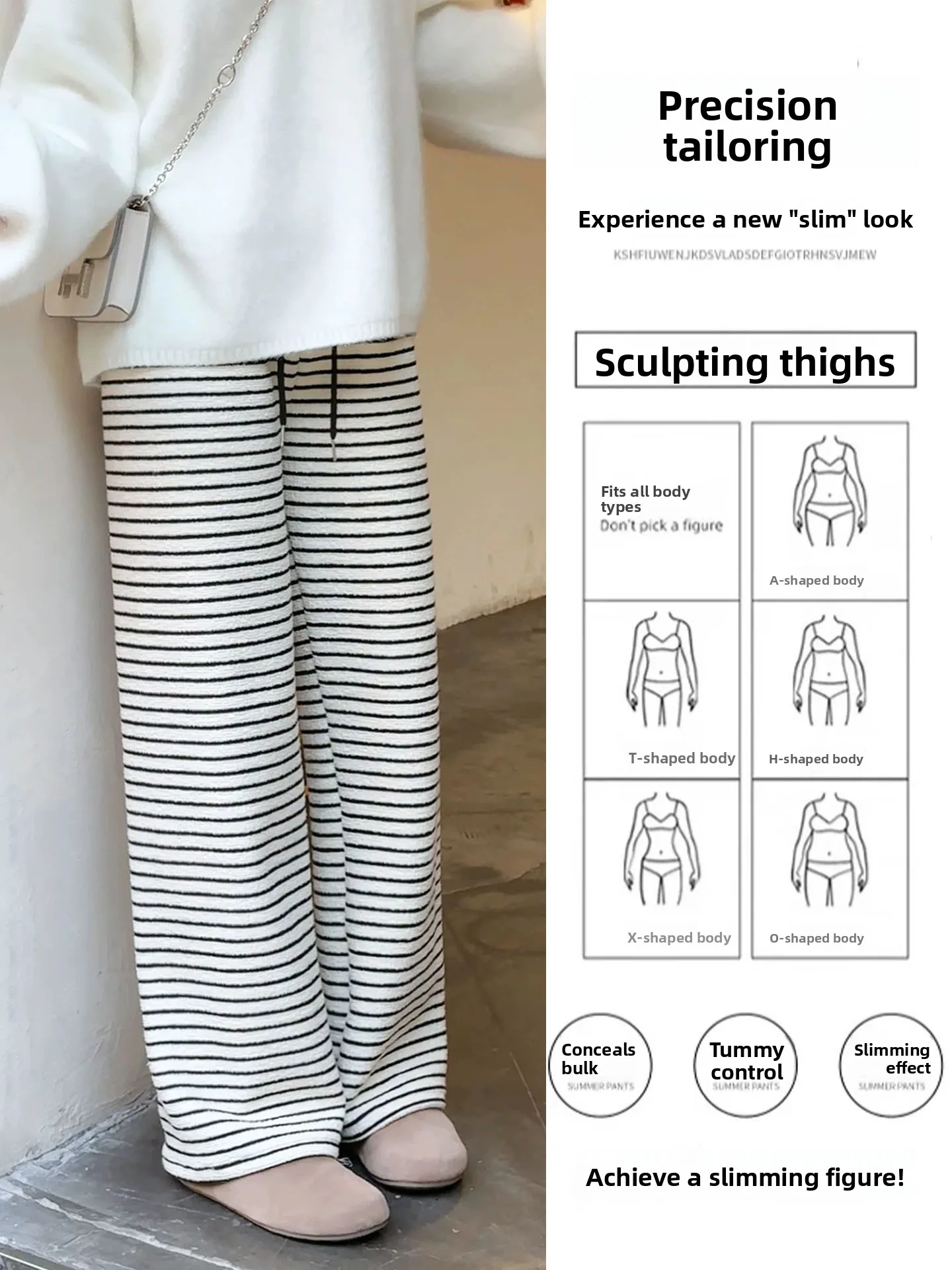 Women's Loose Wide Leg Pants High Waist Trousers Asymmetric Stripes Loose Fit Flattering Drapey Comfortable plus Size