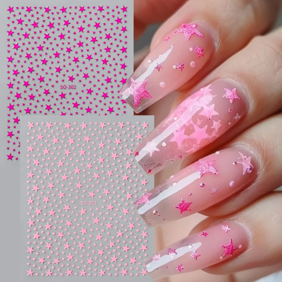 10 pcs Metallic Stars Nail Art Stickers Shiny Mini Stars Self-Adhesive Nail Charms Y2K Rock Punk Five-Pointed Stars DIY Decor