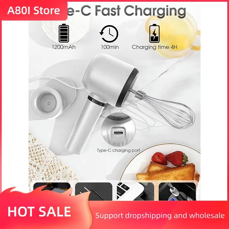 

Электрический ручной миксер A80I, беспроводной портативный ручной венчик с перезаряжаемым 3 скоростями и 2 венчиками для выпечки венчика для молочного крема